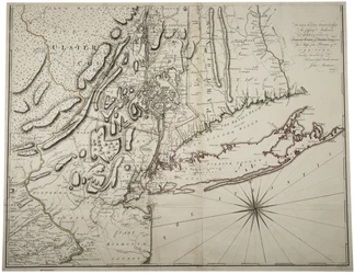 Karte des unteren Staates New York und umliegender Gebiete, ca. 1775